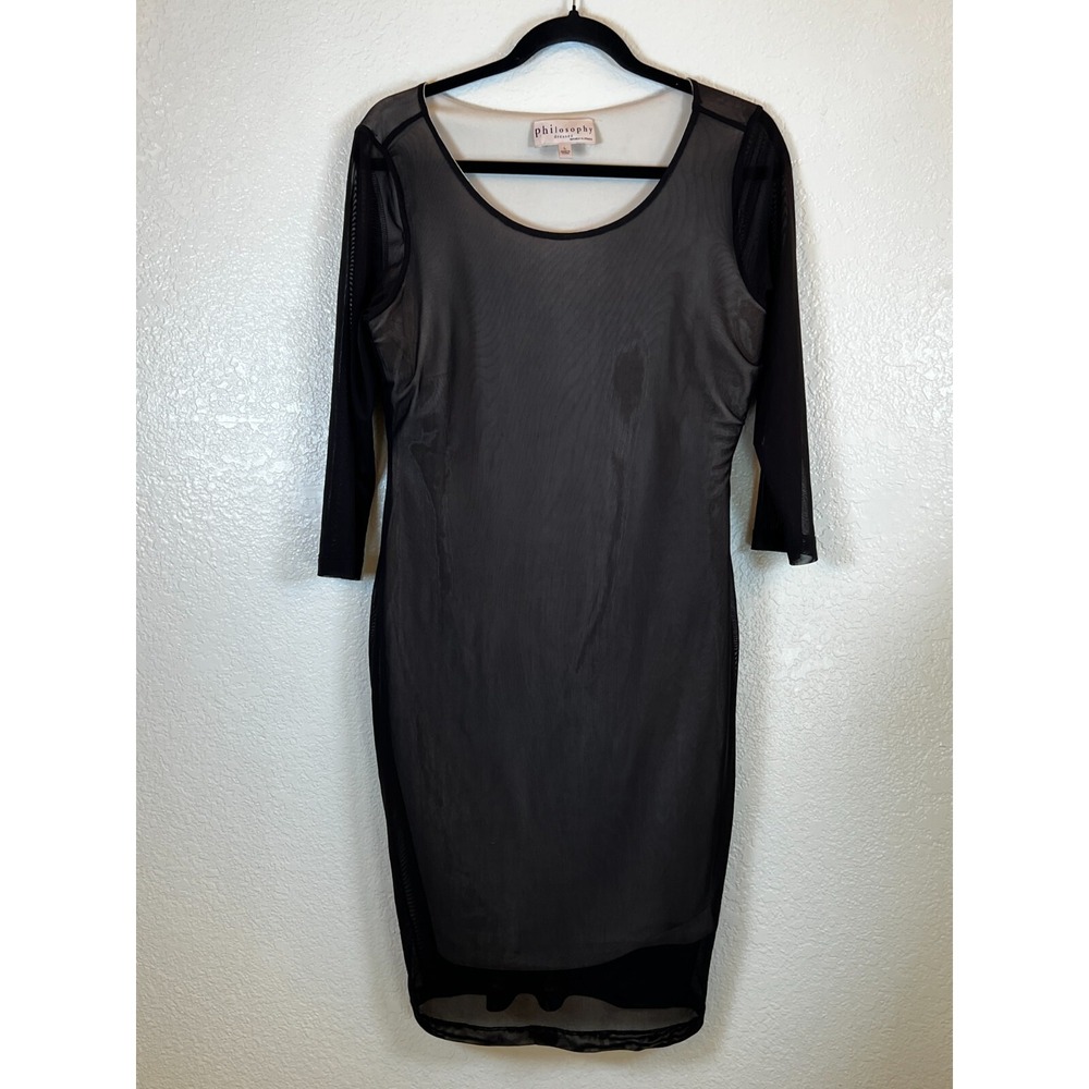 Philosophy Dresses Black Mesh Sheer‎ Sheath Midi Dress Size Large